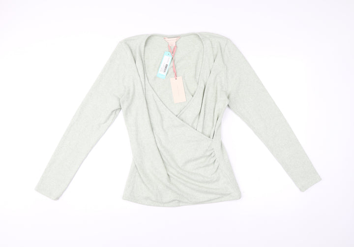 Mauvette Women’s Green Wrap Jumper UK 14 V-Neck Long Sleeve