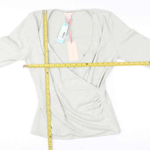 Mauvette Women’s Green Wrap Jumper UK 14 V-Neck Long Sleeve