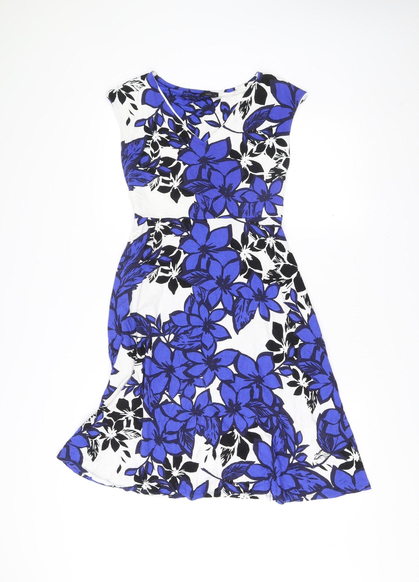 M&Co Womens Blue White Floral A-Line Knee Length Dress Size 12