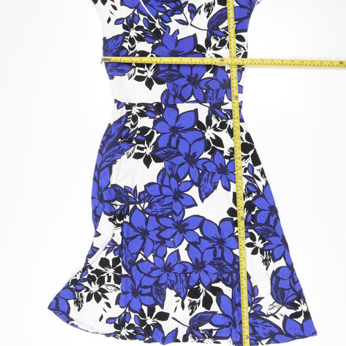 M&Co Womens Blue White Floral A-Line Knee Length Dress Size 12