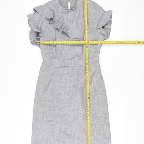 Oliver Bonas Women’s Grey Shift Dress Size 6 Ruffle Sleeve Workwear