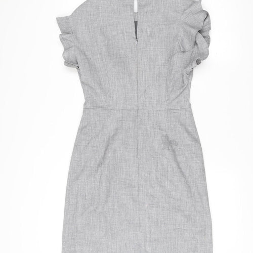 Oliver Bonas Women’s Grey Shift Dress Size 6 Ruffle Sleeve Workwear
