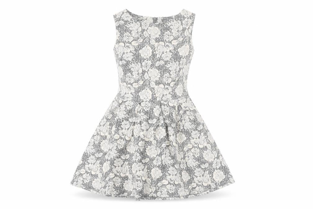 Topshop Women’s Grey Ivory Floral Skater Dress UK 10 Sleeveless
