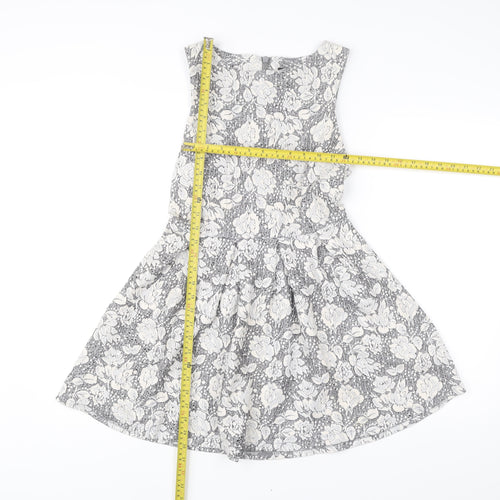 Topshop Women’s Grey Ivory Floral Skater Dress UK 10 Sleeveless