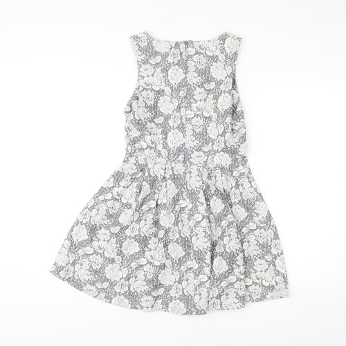 Topshop Women’s Grey Ivory Floral Skater Dress UK 10 Sleeveless
