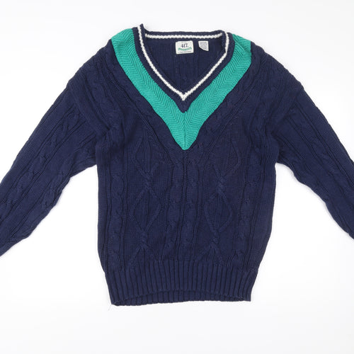 Van Heusen Mens Blue Cable-Knit V-Neck Pullover Jumper M