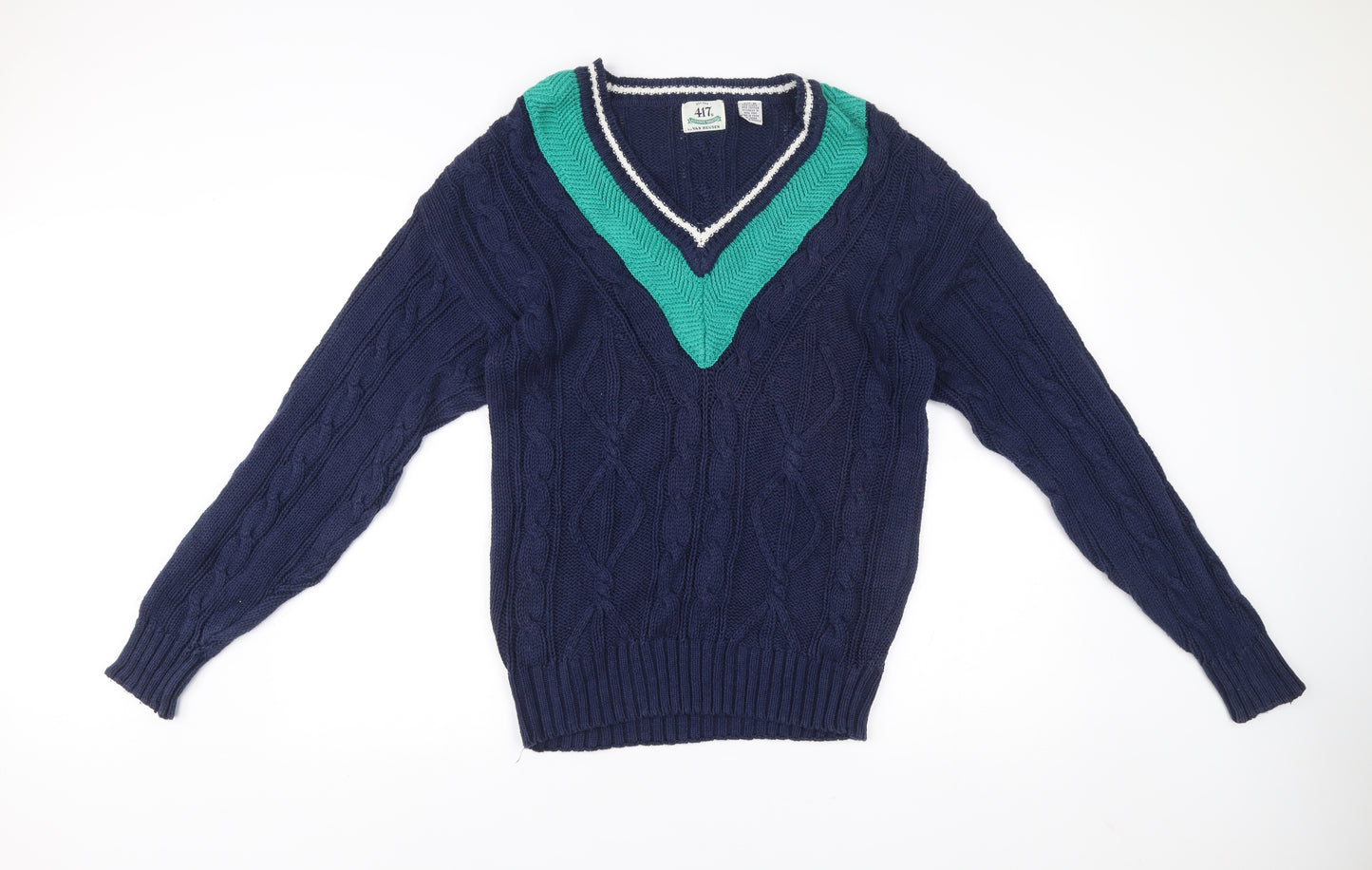 Van Heusen Mens Blue Cable-Knit V-Neck Pullover Jumper M