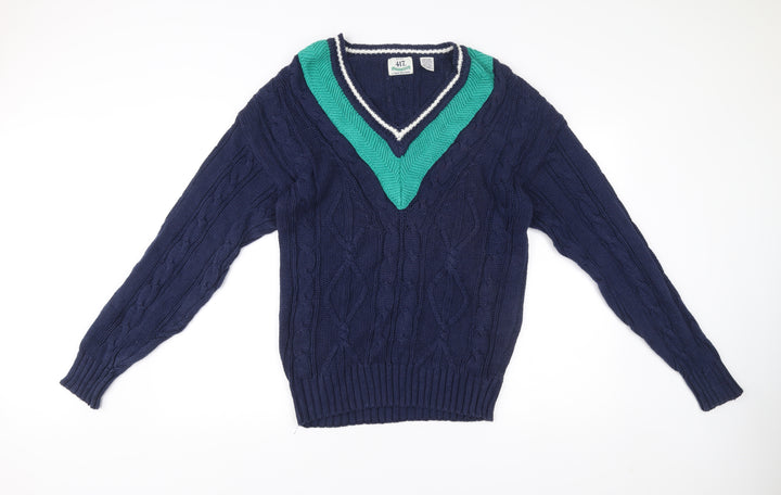 Van Heusen Mens Blue Cable-Knit V-Neck Pullover Jumper M