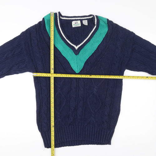 Van Heusen Mens Blue Cable-Knit V-Neck Pullover Jumper M