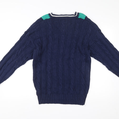 Van Heusen Mens Blue Cable-Knit V-Neck Pullover Jumper M