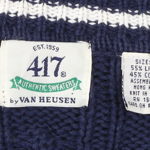 Van Heusen Mens Blue Cable-Knit V-Neck Pullover Jumper M