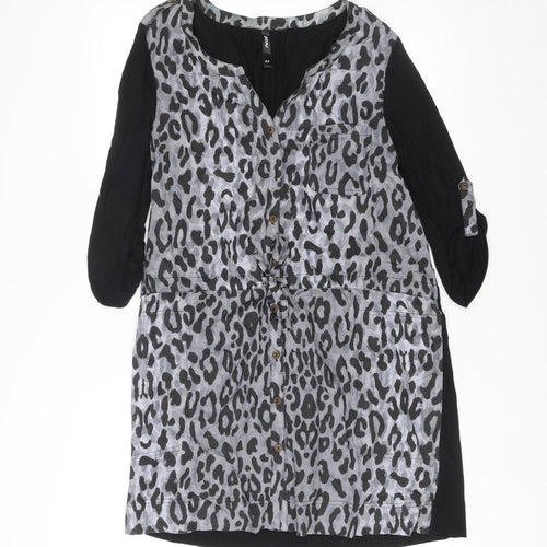 Next Women’s Grey Black Leopard Print Shirt Dress Size 14
