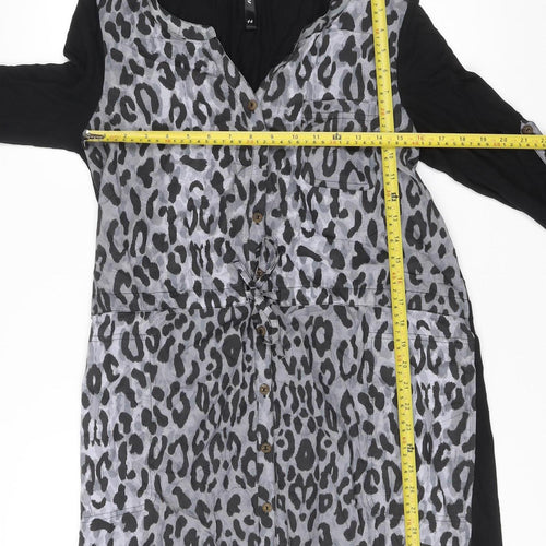 Next Women’s Grey Black Leopard Print Shirt Dress Size 14