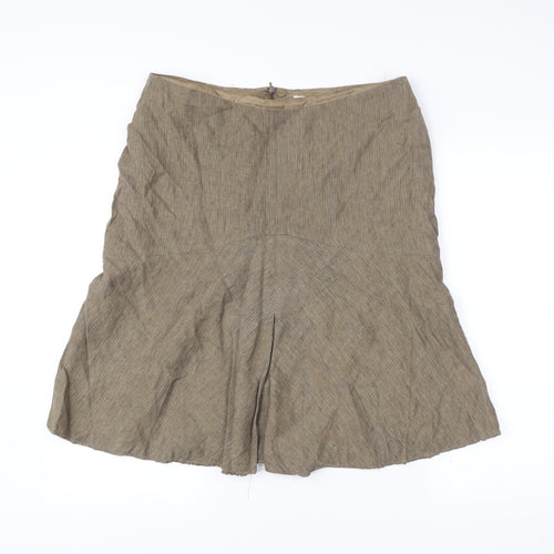 Next Womens Brown Linen Blend A-Line Skirt Size 16 Knee Length