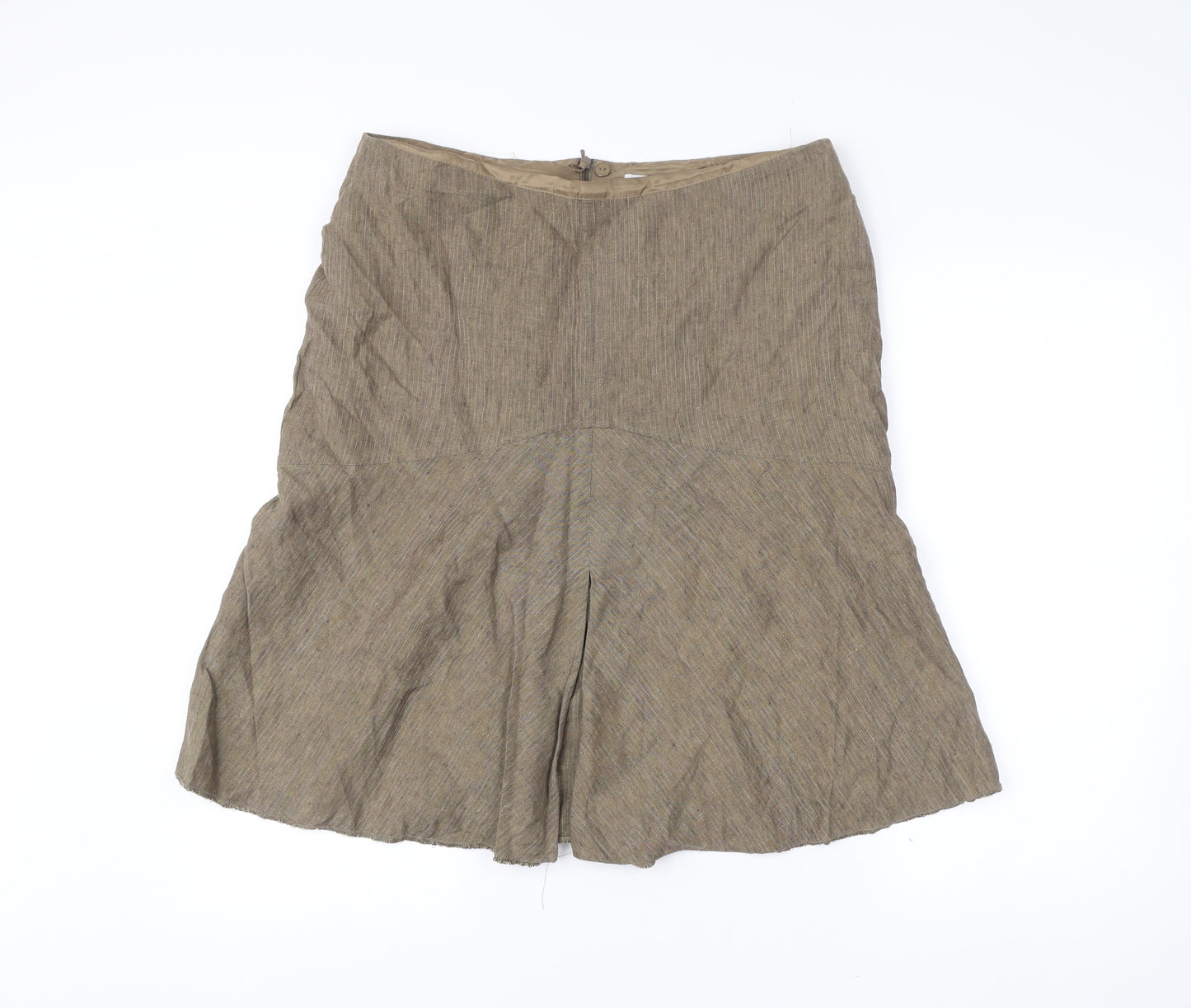 Next Womens Brown Linen Blend A-Line Skirt Size 16 Knee Length
