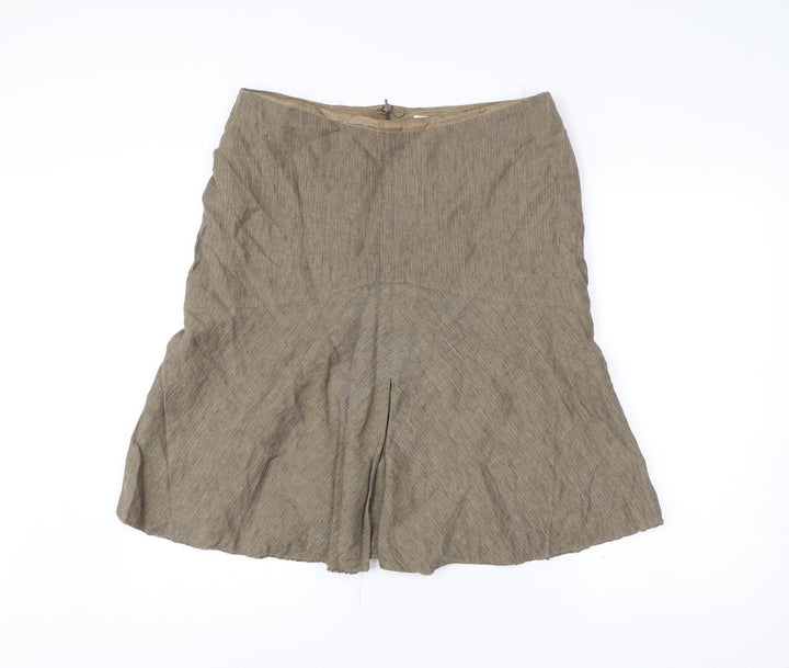 Next Womens Brown Linen Blend A-Line Skirt Size 16 Knee Length