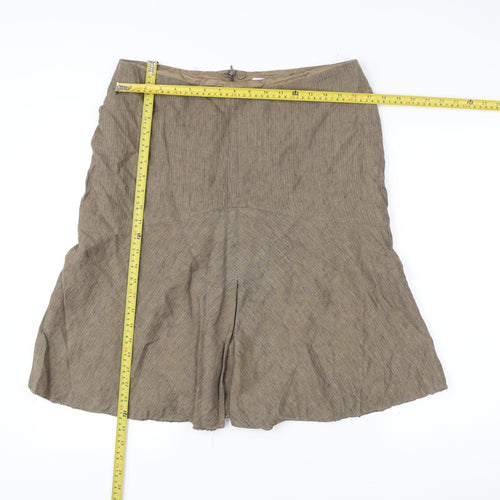 Next Womens Brown Linen Blend A-Line Skirt Size 16 Knee Length