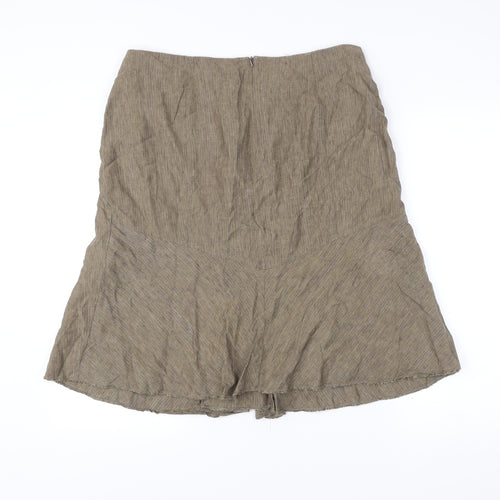 Next Womens Brown Linen Blend A-Line Skirt Size 16 Knee Length