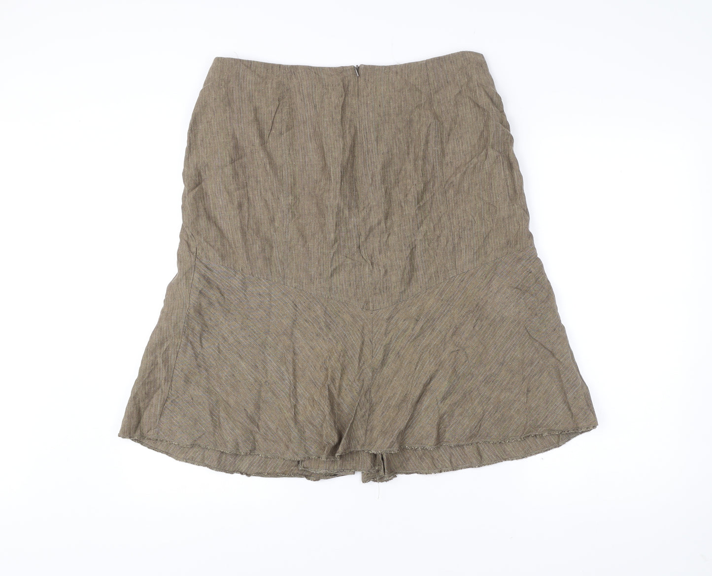Next Womens Brown Linen Blend A-Line Skirt Size 16 Knee Length