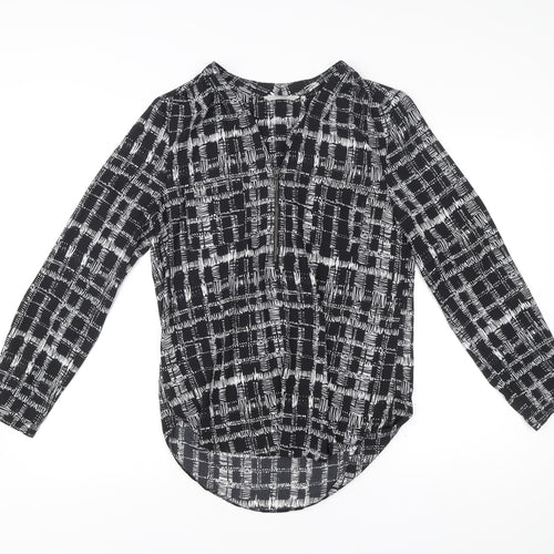 George Womens Black Check Tunic Blouse UK 10 Polyester V-Neck Top