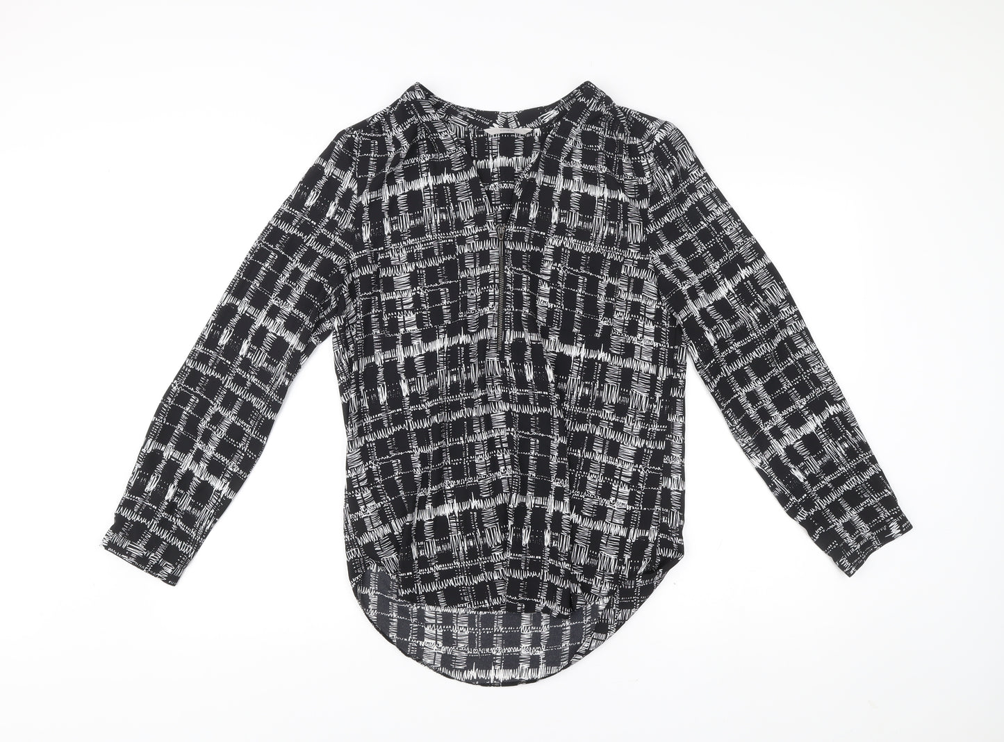 George Womens Black Check Tunic Blouse UK 10 Polyester V-Neck Top
