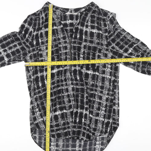 George Womens Black Check Tunic Blouse UK 10 Polyester V-Neck Top