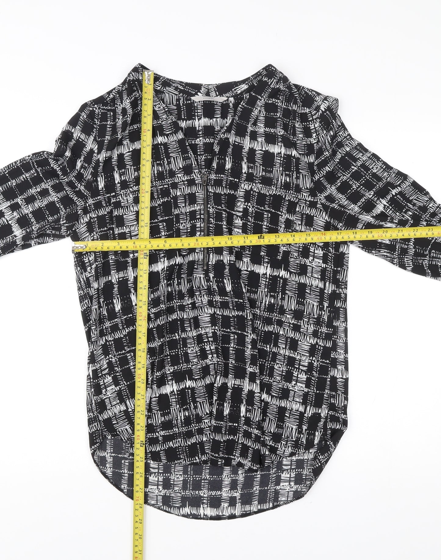 George Womens Black Check Tunic Blouse UK 10 Polyester V-Neck Top