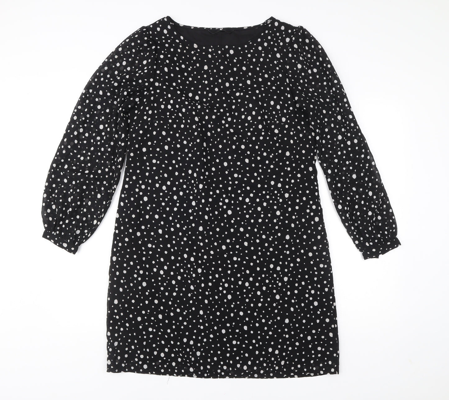 Very Women’s Black Polka Dot Shift Dress Size 12 Long Sleeve