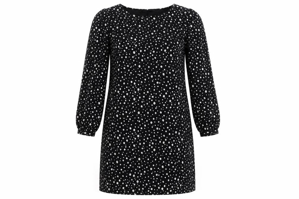 Very Women’s Black Polka Dot Shift Dress Size 12 Long Sleeve