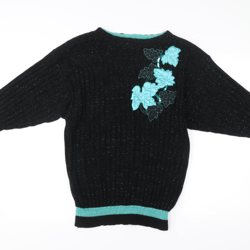 C&A Yessica Women Black Acrylic Floral Pullover Jumper Size 14