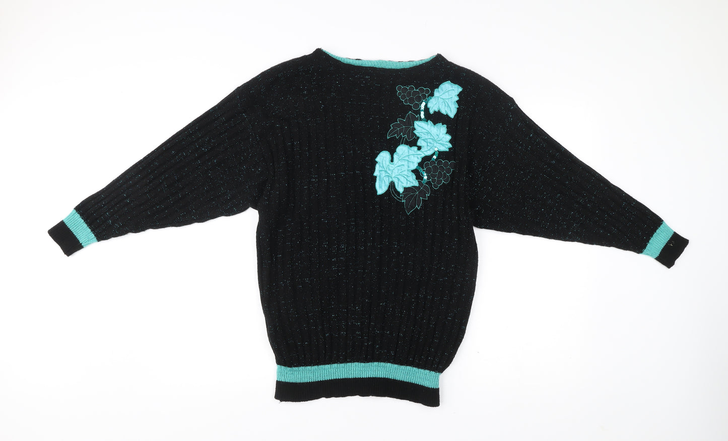 C&A Yessica Women Black Acrylic Floral Pullover Jumper Size 14
