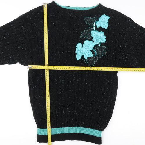 C&A Yessica Women Black Acrylic Floral Pullover Jumper Size 14