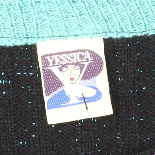 C&A Yessica Women Black Acrylic Floral Pullover Jumper Size 14