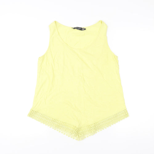 Principles by Ben de Lisi Women Yellow Tank Top Size 14 Crochet Hem