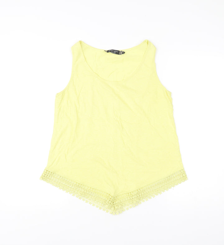 Principles by Ben de Lisi Women Yellow Tank Top Size 14 Crochet Hem