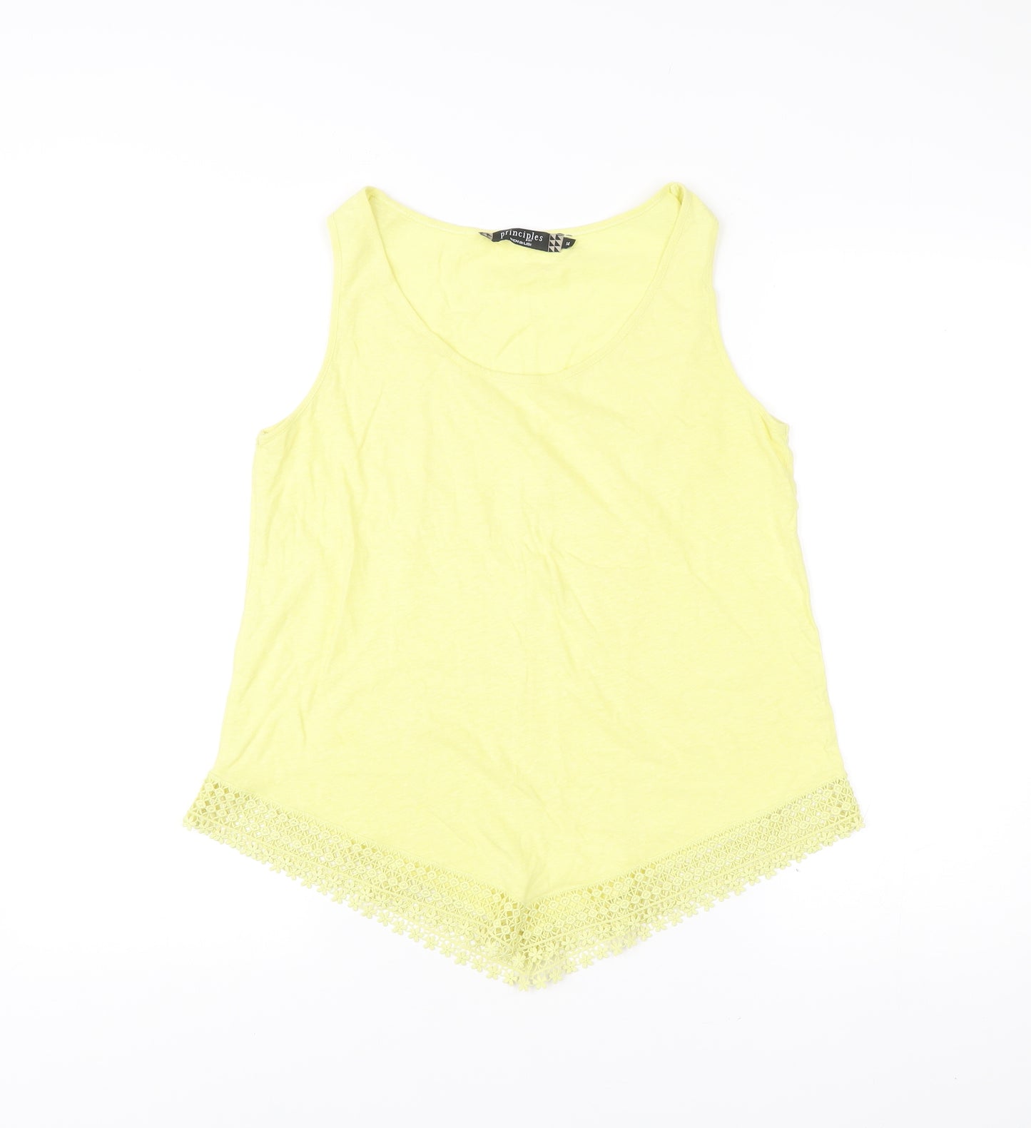 Principles by Ben de Lisi Women Yellow Tank Top Size 14 Crochet Hem