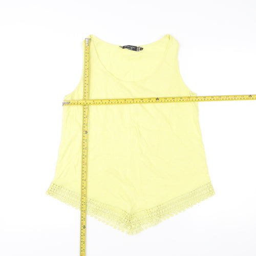 Principles by Ben de Lisi Women Yellow Tank Top Size 14 Crochet Hem