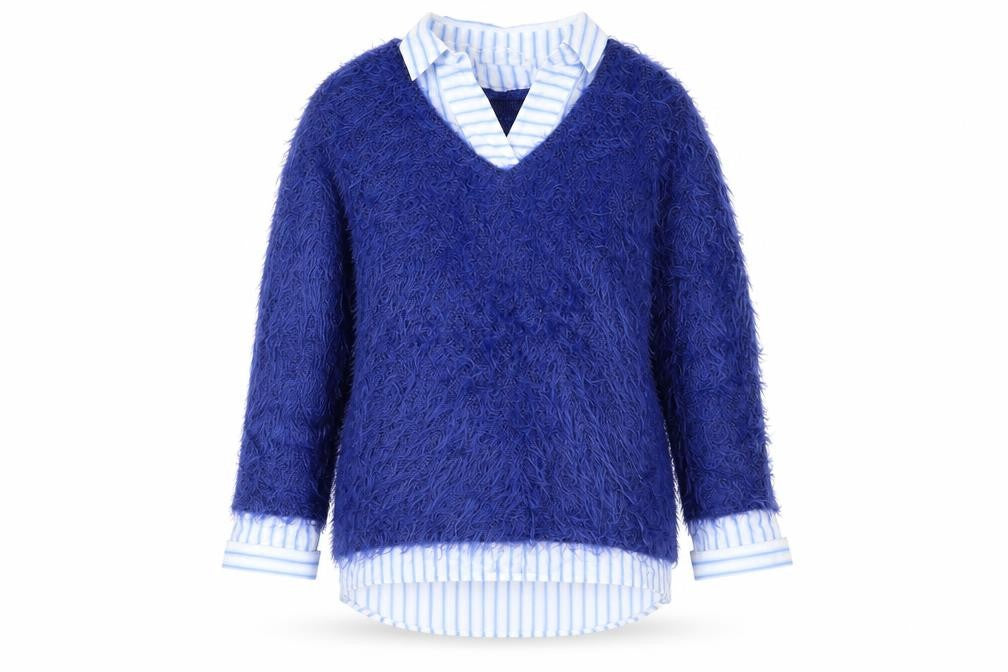 Front view of Just White Women Blue, size 14, V-Neck jumper