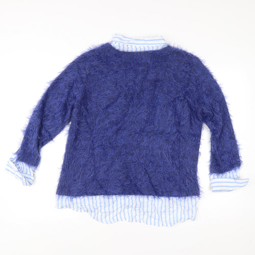Just White Women Blue Size 14 V-Neck Pullover Jumper