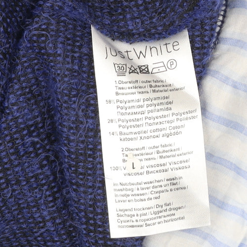 Just White Women Blue Size 14 V-Neck Pullover Jumper