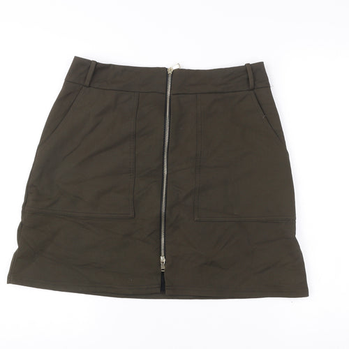 River Island Women’s Green Short Pencil Skirt Size 12 High Rise Zip