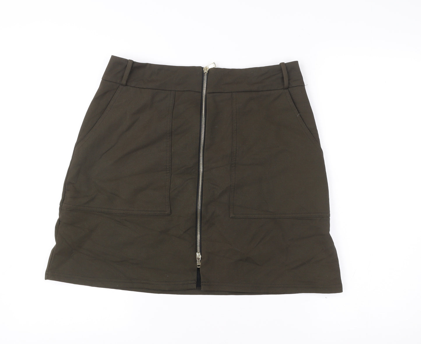 River Island Women’s Green Short Pencil Skirt Size 12 High Rise Zip