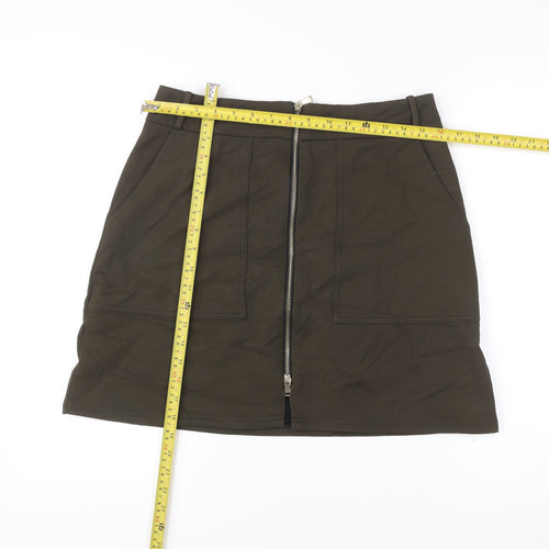 River Island Women’s Green Short Pencil Skirt Size 12 High Rise Zip