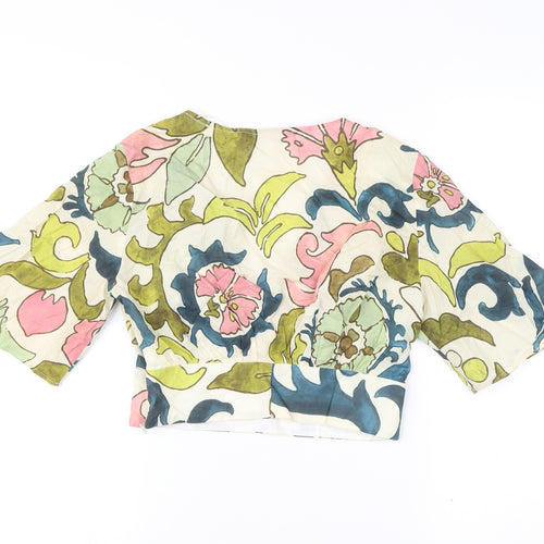 Zara Women’s Multicoloured Floral Cropped Blouse Size 8 V-Neck 3/4 Sleeve