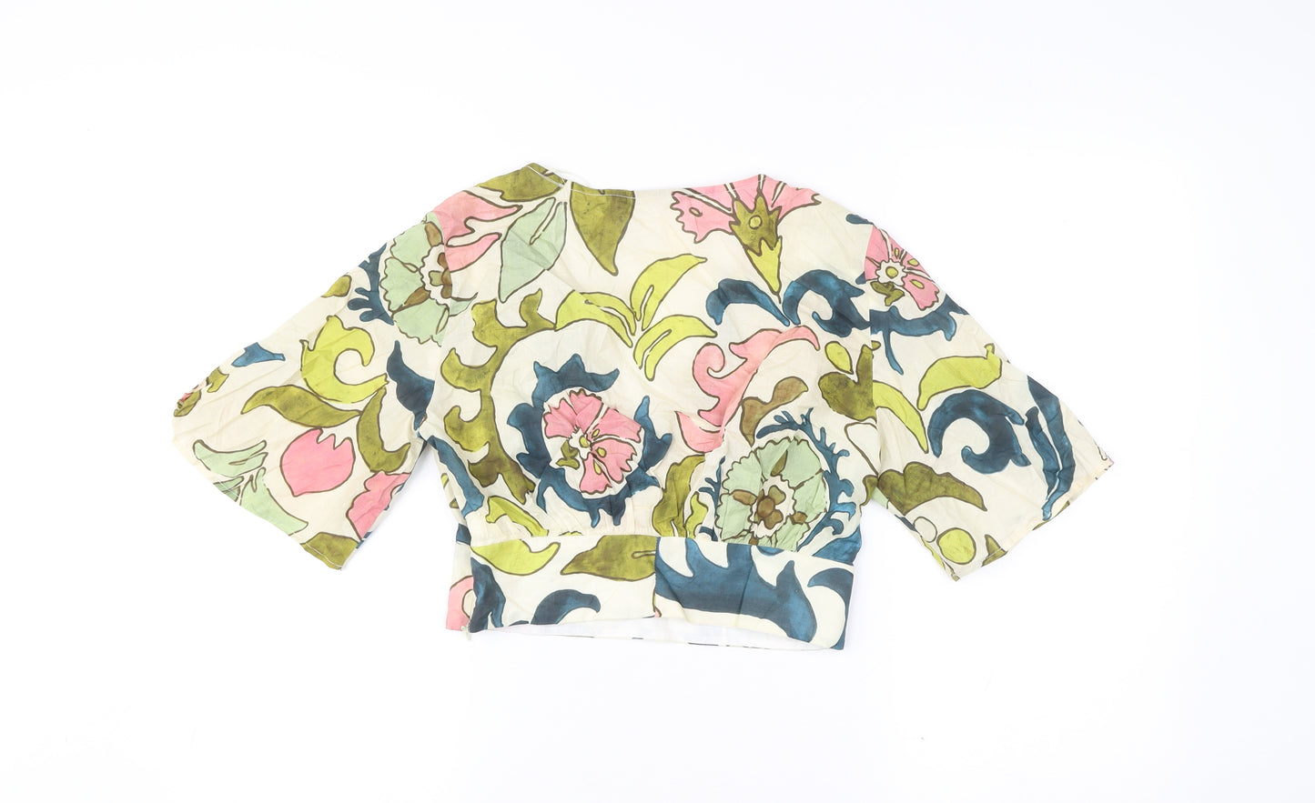 Zara Women’s Multicoloured Floral Cropped Blouse Size 8 V-Neck 3/4 Sleeve
