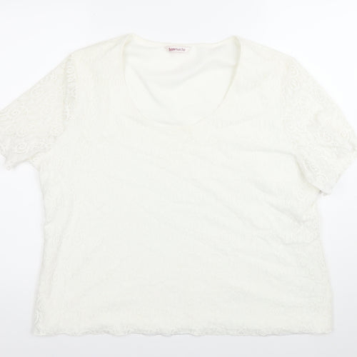 Bonmarché Womens White Lace Blouse XL Short Sleeve Scoop Neck