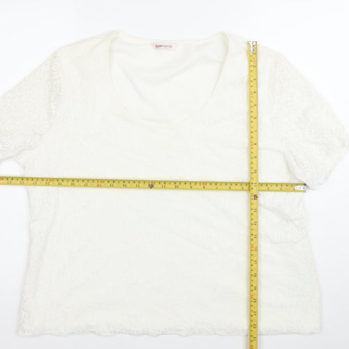 Bonmarché Womens White Lace Blouse XL Short Sleeve Scoop Neck