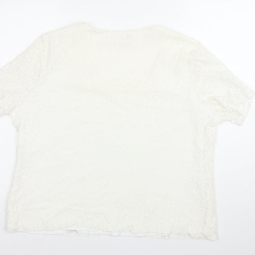 Bonmarché Womens White Lace Blouse XL Short Sleeve Scoop Neck