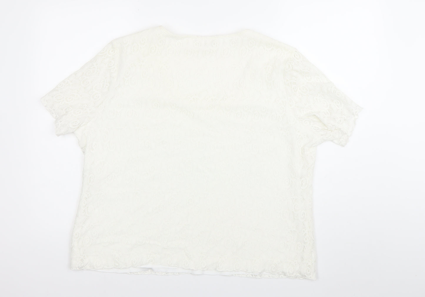 Bonmarché Womens White Lace Blouse XL Short Sleeve Scoop Neck