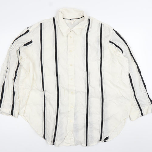 Marks and Spencer Per Una Women’s White Striped Linen Cotton Button-Up Shirt Size 18